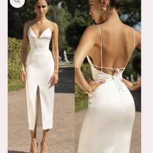 White satin midi dress